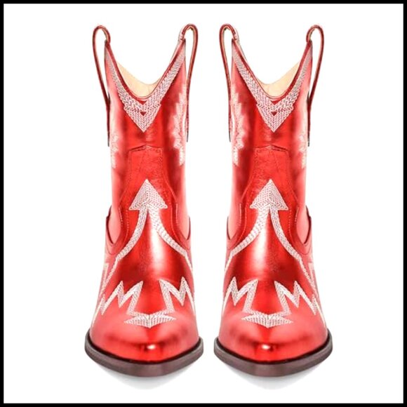 Western Cowgirl Boots Pointed Toe Embroidered Ankle Boots Chunky Heel - Picture 5 of 7